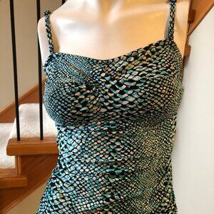 Christina Tankini Top Lizard Pattern with adjustable straps Blue/Blk/Wht Sz 6